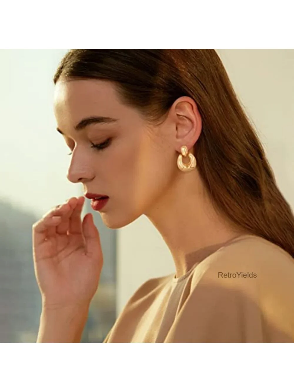 Chunky Statement Door Knocker Dangle Earrings Women Gold Tone Metal
